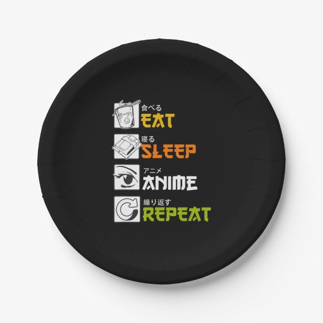 Eat Sleep Anime Repeat Gift Idea Cosplayer Paper Plate (Front)