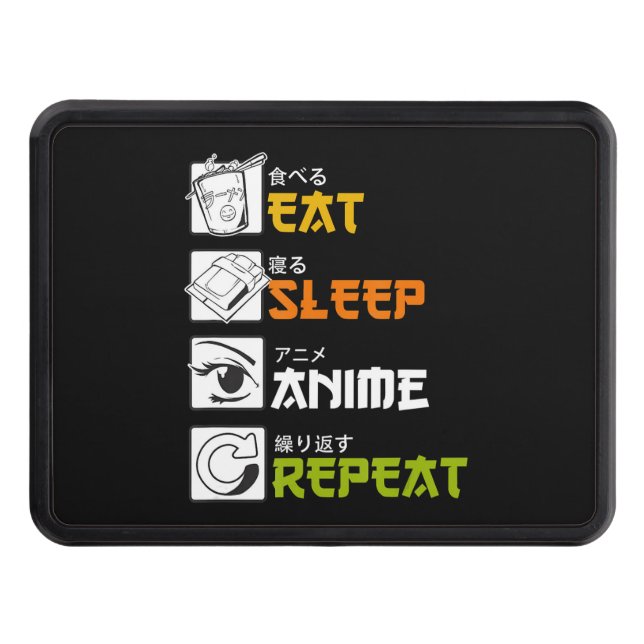 Eat Sleep Anime Repeat Gift Idea Cosplayer Trailer Hitch Cover (Front)