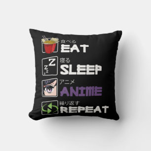 Eat Sleep Anime Repeat Kawaii Otaku Manga Japan Fa Throw Pillow