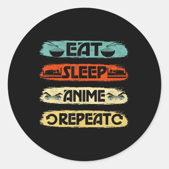 Eat Sleep Anime Repeat Ramen Kawaii Japanese Manga Classic Round Sticker (Front)