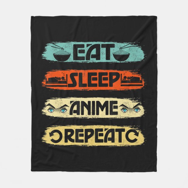 Eat Sleep Anime Repeat Ramen Kawaii Japanese Manga Fleece Blanket (Front)