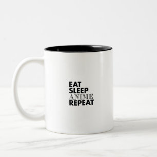 eat sleep anime repeat Two-Tone coffee mug
