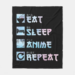 Eat Sleep Anime Repeat  – Watercolor style Anime M Fleece Blanket