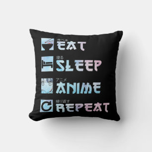 Eat Sleep Anime Repeat – Watercolor style Anime M Throw Pillow