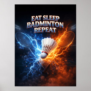 Eat Sleep Badminton Retro Poster