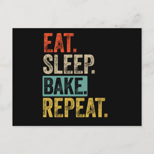 Eat sleep bake repeat retro vintage postcard