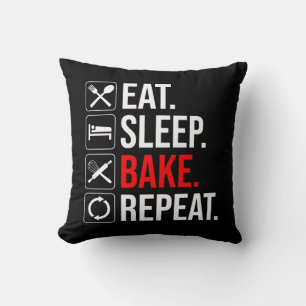 Eat. Sleep. Bake. Repeat Throw Pillow