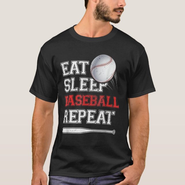 Eat Sleep Baseball Repeat Catcher Pitcher Baseball T-Shirt (Front)