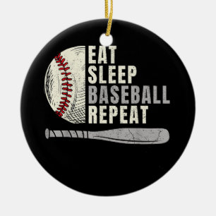 Eat Sleep Baseball Repeat Funny Baseball Player Ceramic Ornament