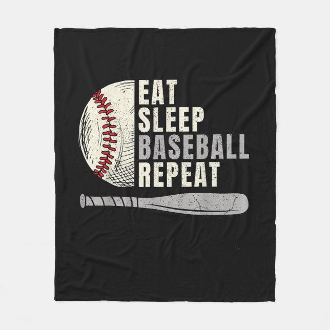 Eat Sleep Baseball Repeat Funny Baseball Player Fleece Blanket (Front)