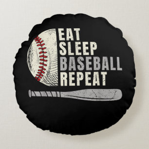 Eat Sleep Baseball Repeat Funny Baseball Player Round Pillow