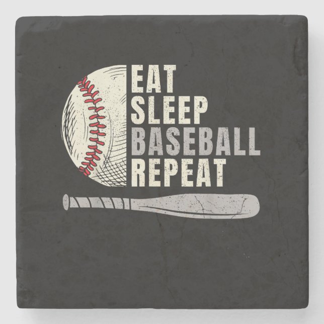 Eat Sleep Baseball Repeat Funny Baseball Player  Stone Coaster (Front)
