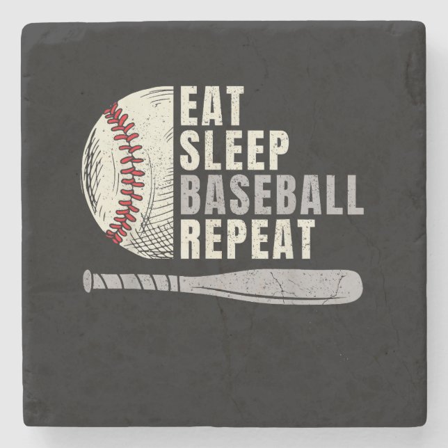 Eat Sleep Baseball Repeat Funny Baseball Player Stone Coaster (Front)