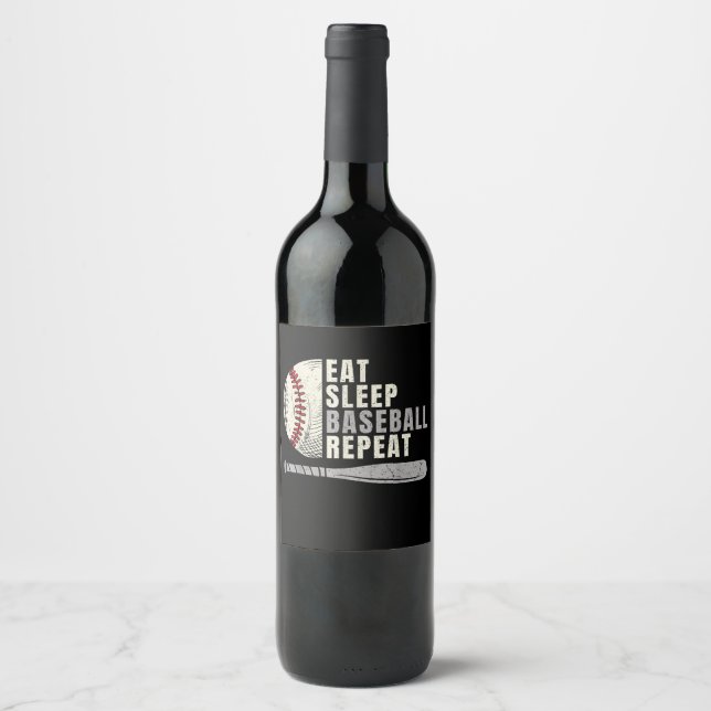 Eat Sleep Baseball Repeat Funny Baseball Player Wine Label (Front)
