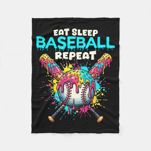 Eat Sleep Baseball Repeat Funny Ice Cream Drip Cro Fleece Blanket (Front)