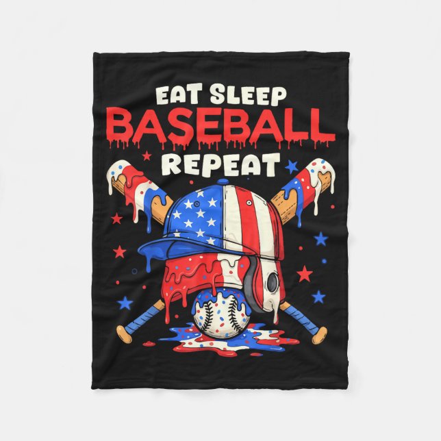 Eat Sleep Baseball Repeat Funny Ice Cream Drip Cro Fleece Blanket (Front)