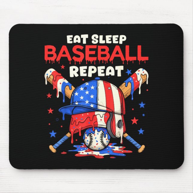 Eat Sleep Baseball Repeat Funny Ice Cream Drip Cro Mouse Pad (Front)
