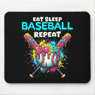 Eat Sleep Baseball Repeat Funny Ice Cream Drip Cro Mouse Pad