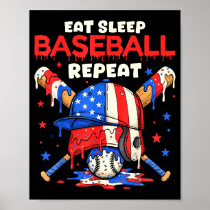 Eat Sleep Baseball Repeat Funny Ice Cream Drip Cro Poster