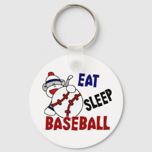 Eat Sleep Baseball Sock Monkey Keychain