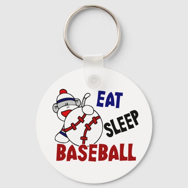 Eat Sleep Baseball Sock Monkey Keychain (Front)