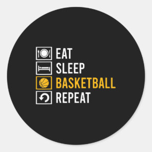 EAT SLEEP BASKETBALL REPEAT CLASSIC ROUND STICKER