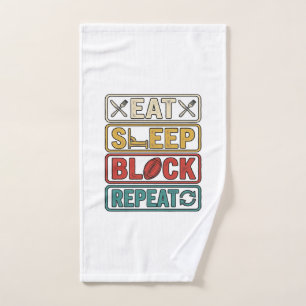 Eat Sleep Block Repeat Football Vintage Shirt Desi Hand Towel