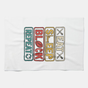 Eat Sleep Block Repeat Football Vintage Shirt Desi Kitchen Towel