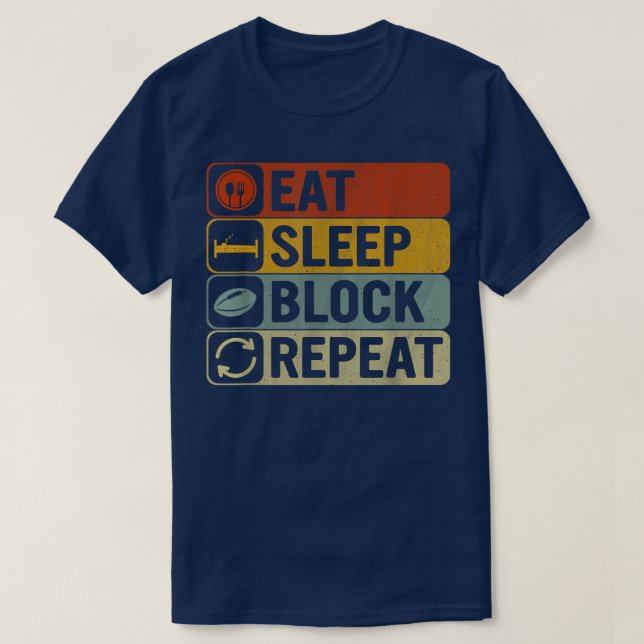 Eat Sleep Block Repeat Retro 60s 70s Design Funny  T-Shirt (Design Front)