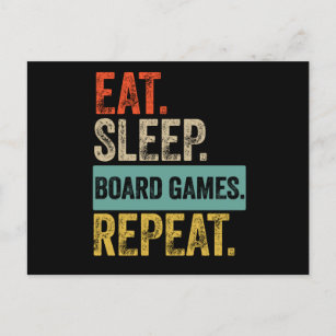 Eat sleep board games repeat retro vintage postcard