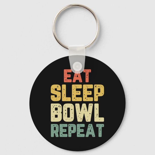 Eat Sleep Bowl Repeat Bowling Bowler Vintage  Keychain (Front)
