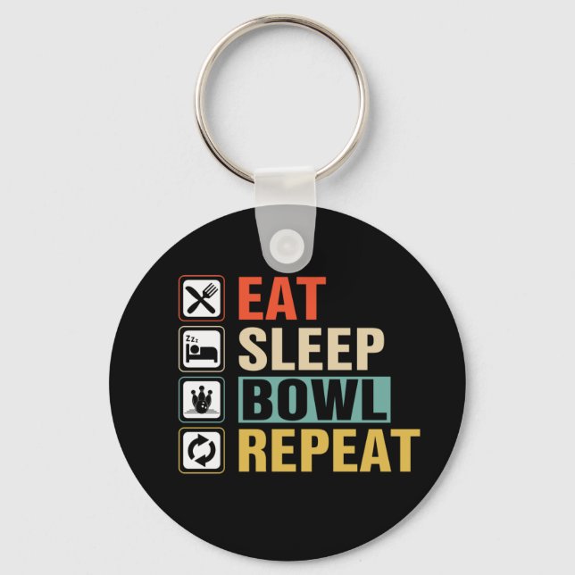 eat sleep bowl repeat sports word art keychain (Front)