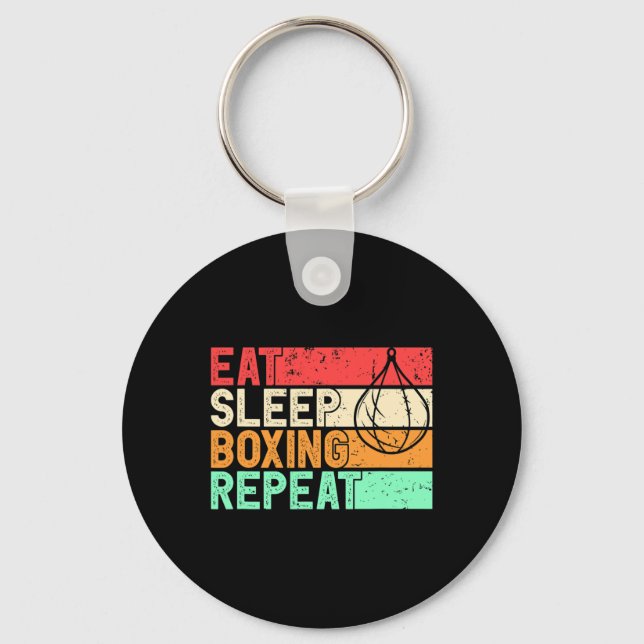 Eat Sleep Boxing Repeat Retro Mma Fighter Kickboxi Keychain (Front)