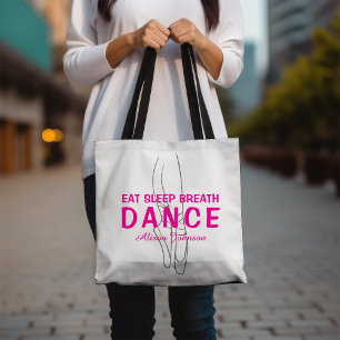 Eat Sleep Breath Dance Silhouette Pink and White Tote Bag