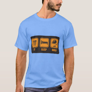 Eat Sleep build in orange funny slogan t-shirt
