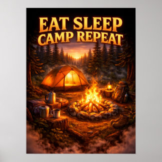 Eat Sleep Camp Repeat Art Poster