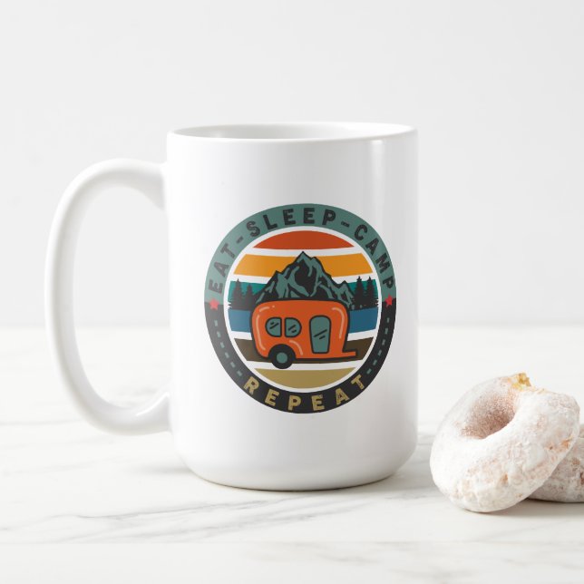 Eat Sleep Camp, Repeat  Coffee Mug (With Donut)