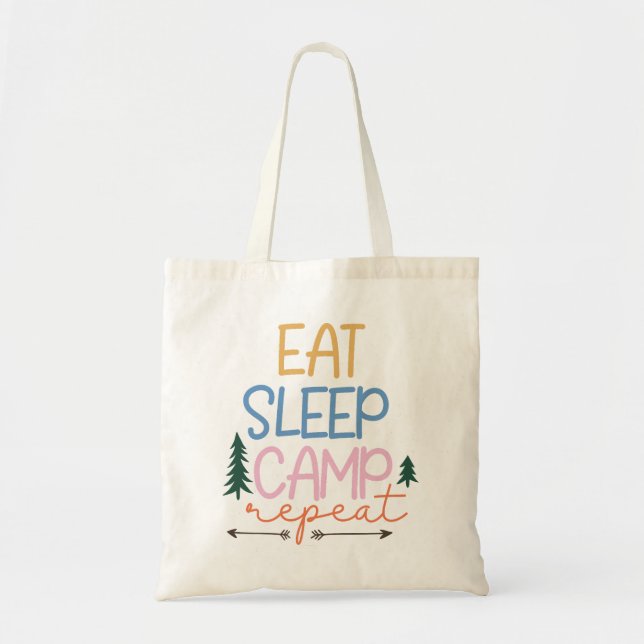 Eat Sleep Camp Repeat Funny Tote Bag (Front)