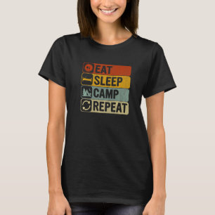 Eat Sleep Camp Repeat Retro 60s 70s Camping T-Shirt