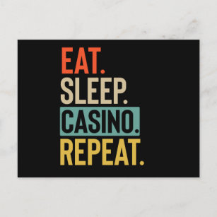 Eat Sleep casino Repeat retro vintage colours Postcard
