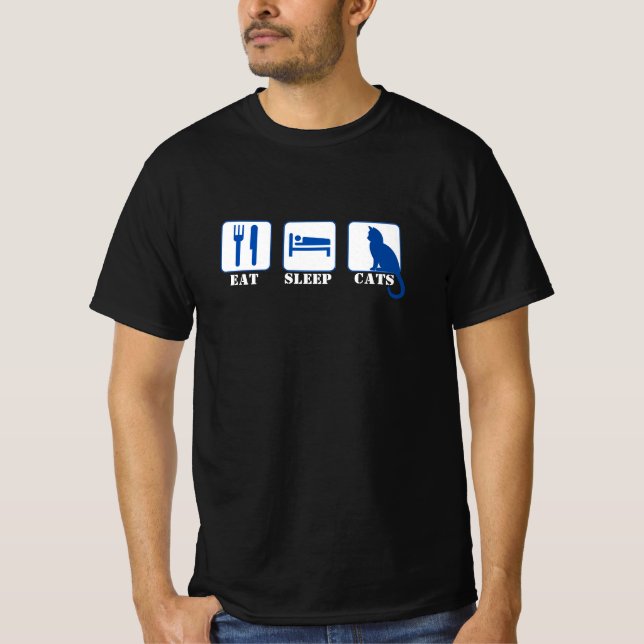 Eat Sleep Cats - Blue T-Shirt (Front)