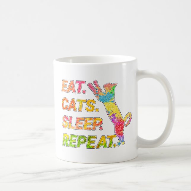 Eat, Sleep, Cats, Repeat – Colourful Cat Lover Coffee Mug (Right)