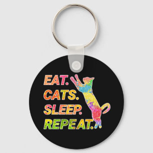 Eat, Sleep, Cats, Repeat – Colourful Cat Lover Keychain