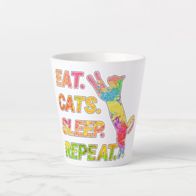 Eat, Sleep, Cats, Repeat – Colourful Cat Lover Latte Mug (Front)