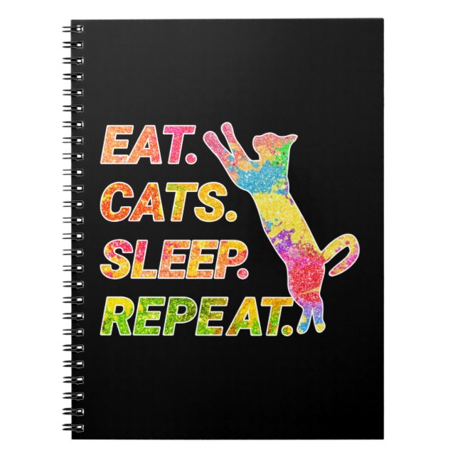 Eat, Sleep, Cats, Repeat – Colourful Cat Lover Notebook (Front)