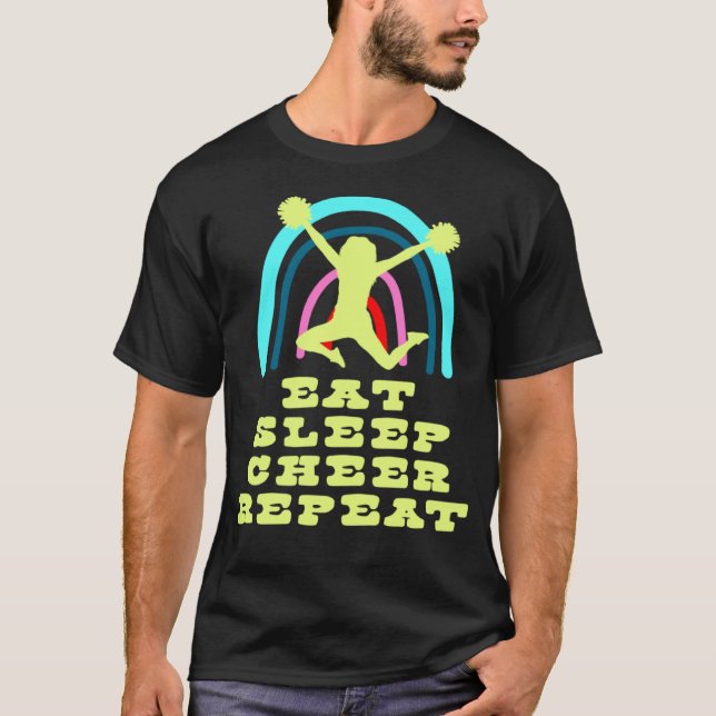 Eat Sleep Cheer Repeat with Boho Rainbow and Cheer T-Shirt (Front)