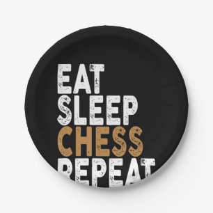 eat sleep chess repeat   chess paper plate