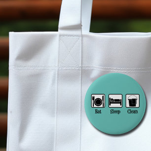 Eat Sleep Clean Cute Maid Service Teal Cleaning 2 Inch Round Button