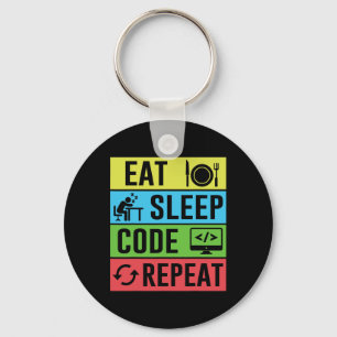 Eat Sleep Code Repeat Funny Programming Back To Sc Keychain