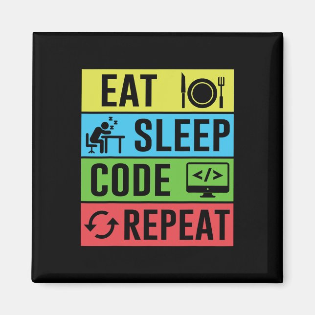 Eat Sleep Code Repeat Funny Programming Back To Sc Magnet (Front)